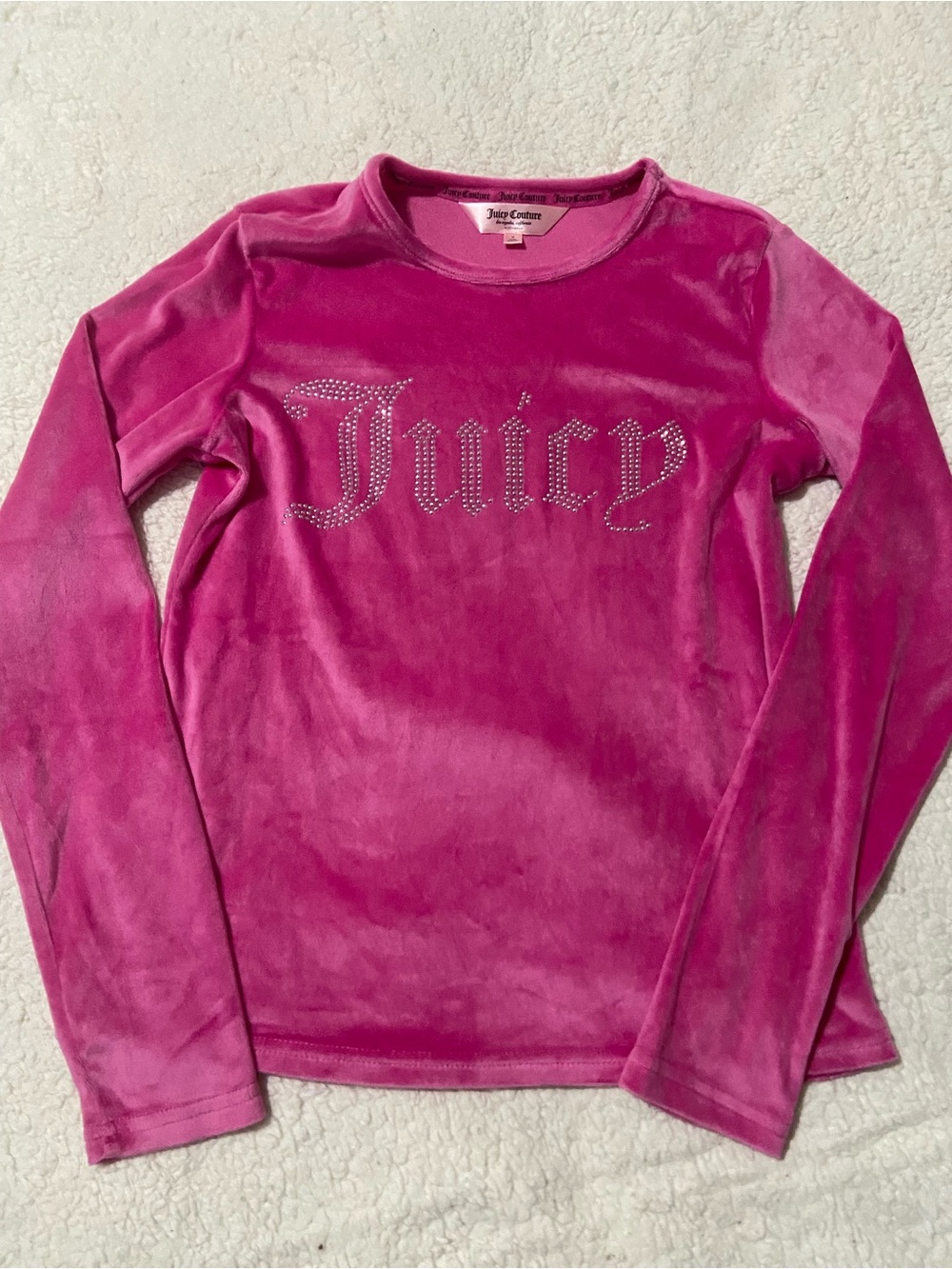 Juicy Couture Hot Pink Velour Rhinestone Logo Long Sleeve Tee